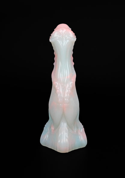 Master4Fancy Savigny fantasy dildo in Misty Glow color. Handmade platinum silicone fantasy sex toy featuring an organic alien-inspired design with smooth contours, sculpted textures, and a soft pastel color blend.
