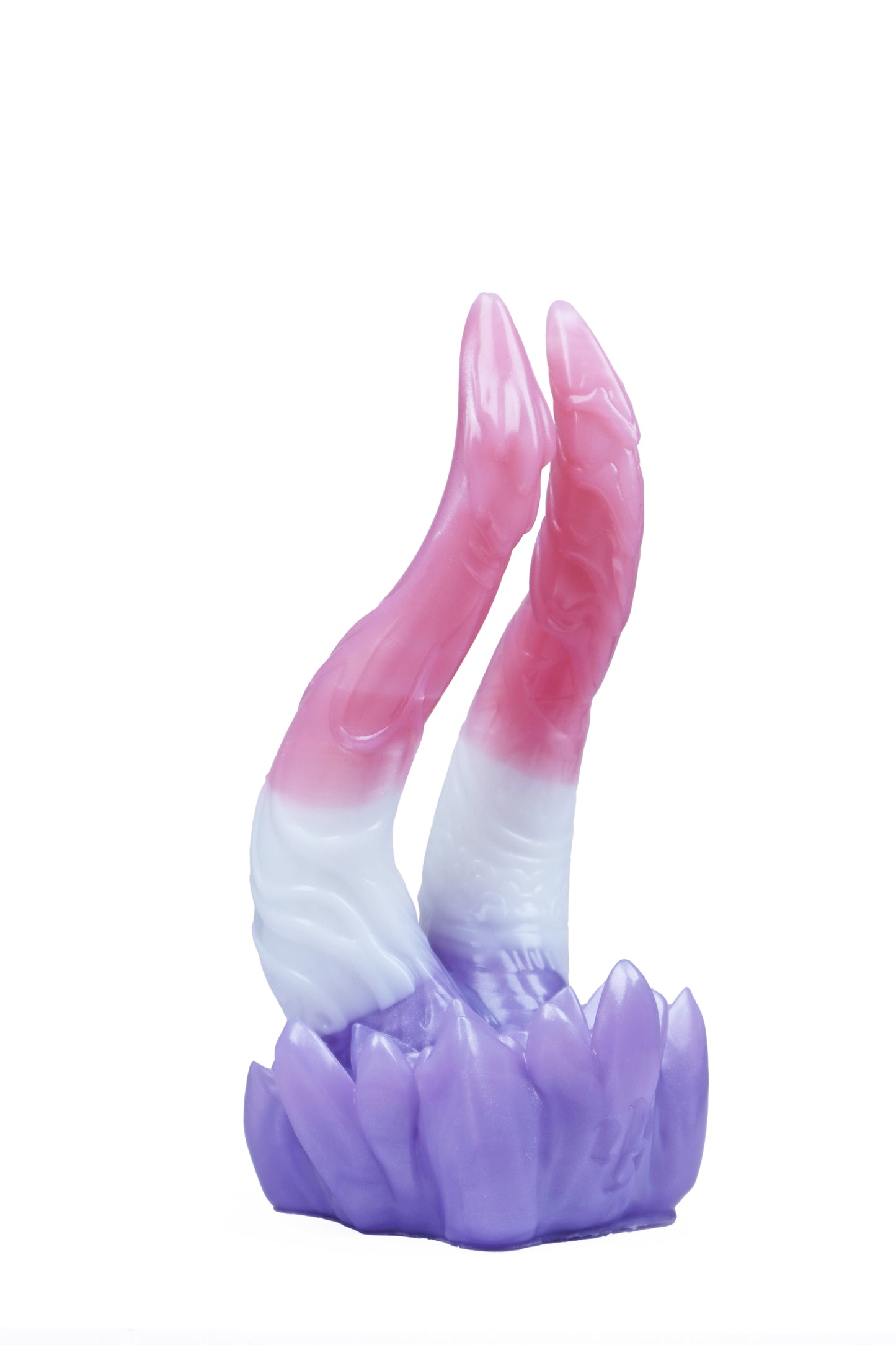 Seth dual-headed serpent fantasy toy in Heartsease color, slender shafts, lotus-inspired base, Master4Fancy
