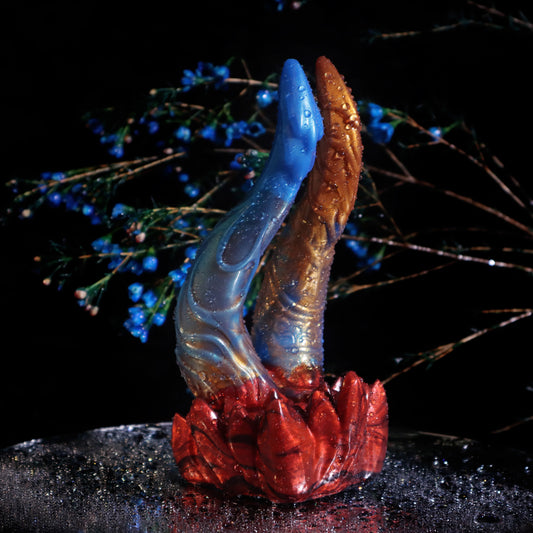 Seth dual-headed serpent fantasy toy in natural color, slim shafts, lotus base, Master4Fancy