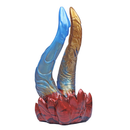 Seth dual-headed serpent fantasy toy in natural color, slim shafts, lotus base, Master4Fancy