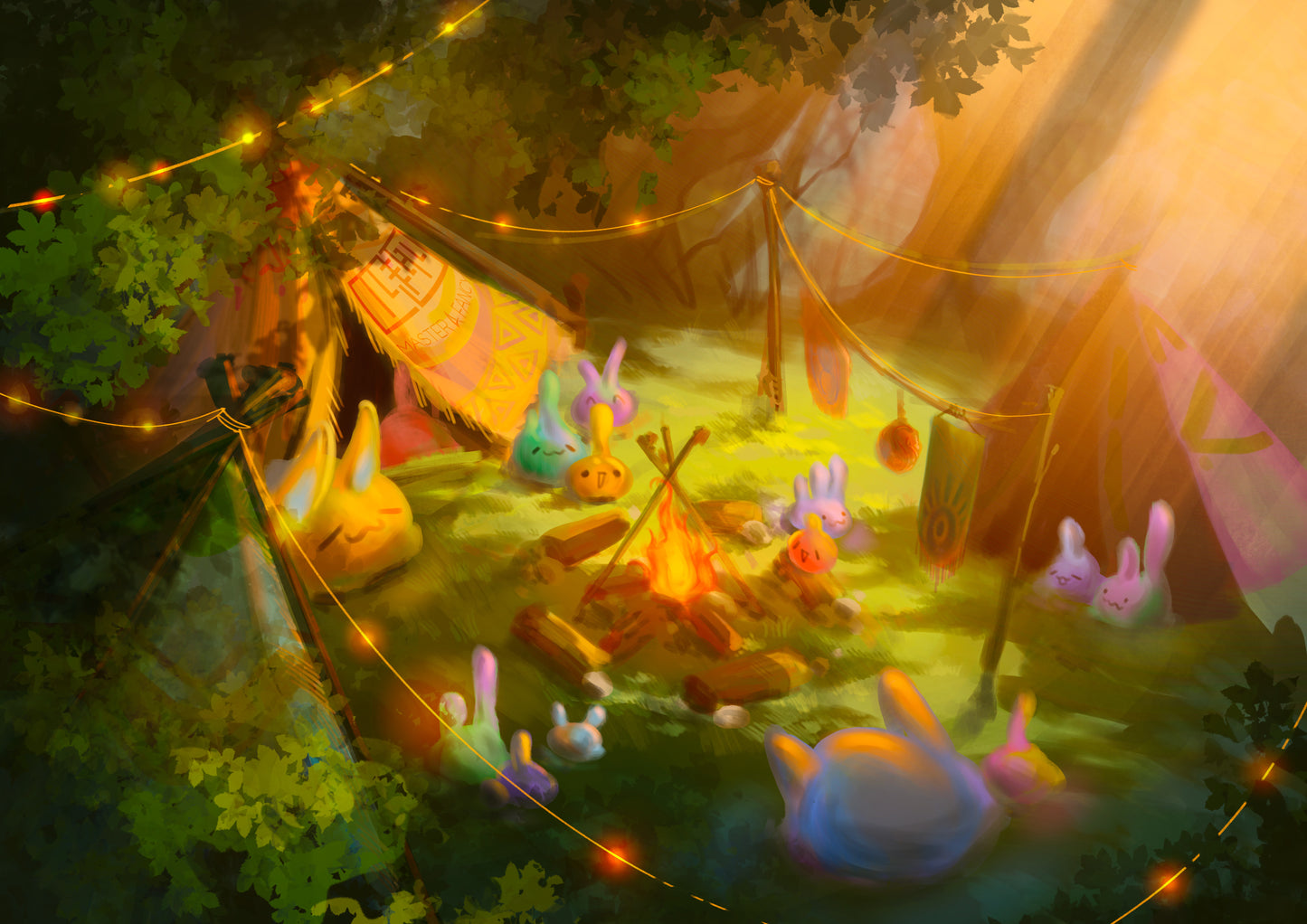 Fantasy artwork of the Springwell Slime fantasy dildo by a campfire